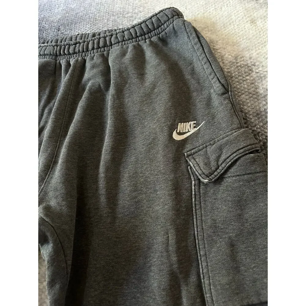 Nike Mens Club Fleece Classic Cargo Reworked Distressed Gray Joggers Size Large